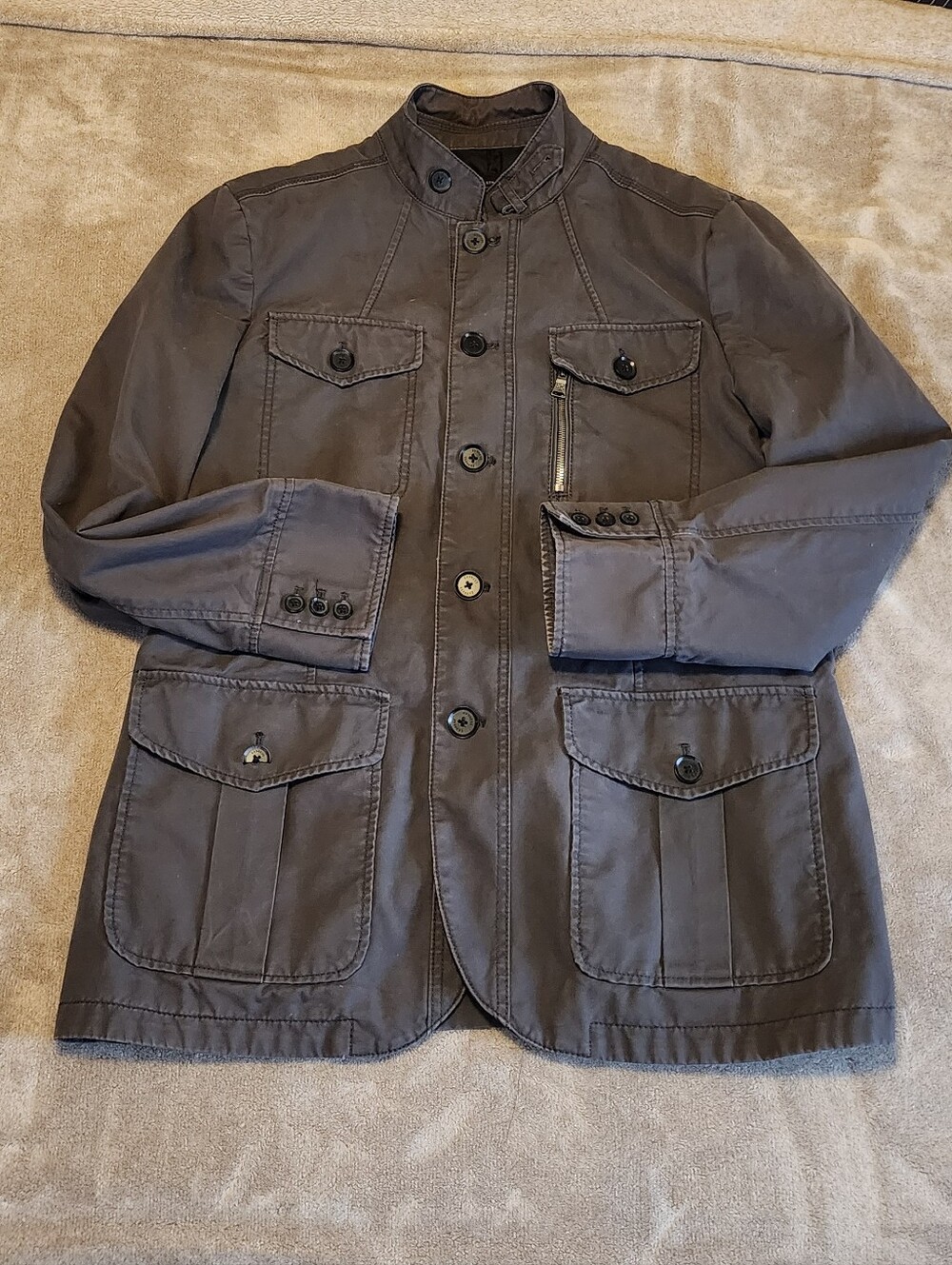 Express A‑2 Type Utility Jacket Mens XL Gray Button Front Multi‑Pocket Coat